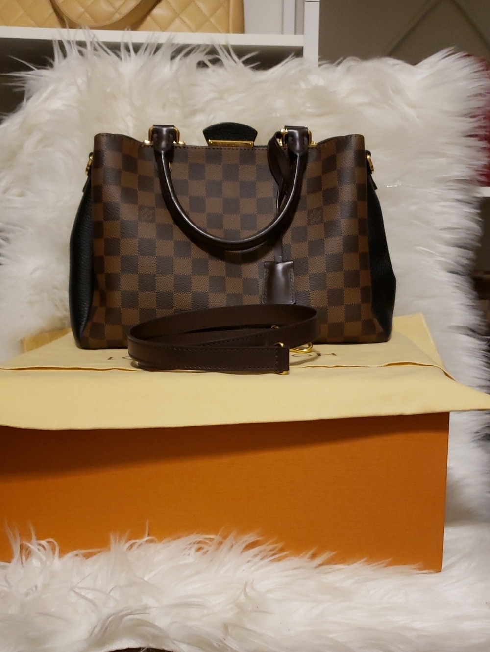 Classic Brown Checkered Satchel Handbag